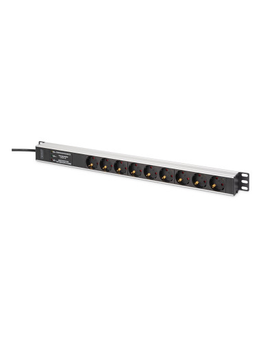 Digitus Dn-95438 Rozdzielacz Zasilania Pdu 9 X Gniazdo Sieciowe 1U Czarny, Srebrny
