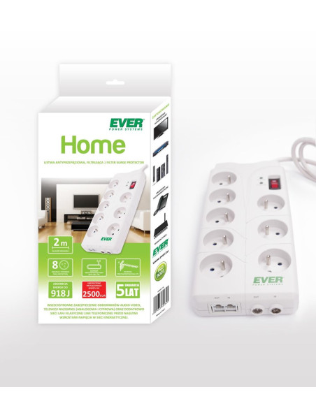 Ever T/Lz05-Hom019/0000 Rozdzielacz Zasilania Pdu Biały 8 Gniazdo(A) Sieciowe