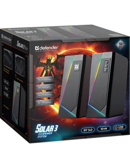 Głośniki Defender Solar 3 2.0 Bluetooth 10W Led Usb