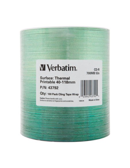 Cd-R Verbatim 700Mb 52X Thermal Printable No Id Brand (Wrap 100)