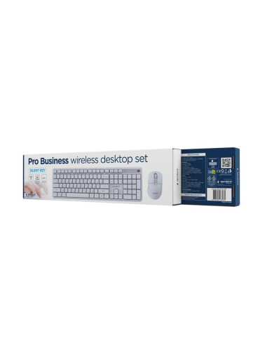 Gembird Bezprzewodowy Zestaw Klawiatury + Mysz Silent Key Pro Business, Biały, Układ Ru