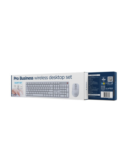 Gembird Bezprzewodowy Zestaw Klawiatury + Mysz Silent Key Pro Business, Biały, Układ Ru