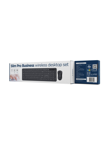Gembird Bezprzewodowy Zestaw Klawiatury + Mysz Slim Pro Business Na Biurko, Czarny, Układ Ru
