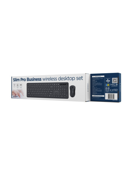 Gembird Bezprzewodowy Zestaw Klawiatury + Mysz Slim Pro Business Na Biurko, Czarny, Układ Ru