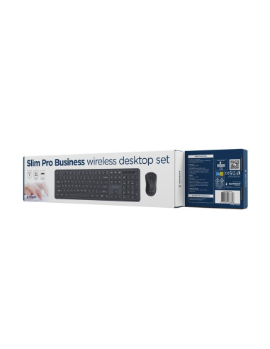 Gembird Bezprzewodowy Zestaw Klawiatury + Mysz Slim Pro Business Na Biurko, Czarny, Układ Us