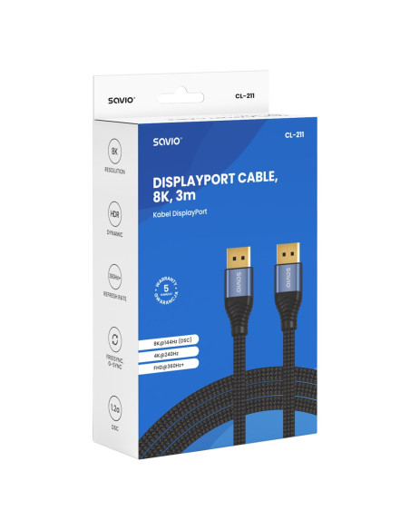 Savio Kabel Displayport 2.1 3M Cl-211