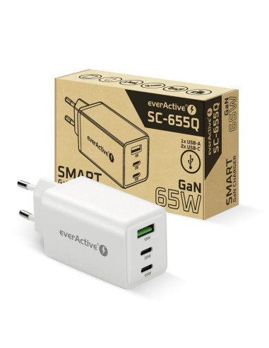 Everactive Ładowarka Sieciowa Gan 1 X Usb, 2 X Usb-C Quick Charge 4+ 65W Biała Sc-655Q