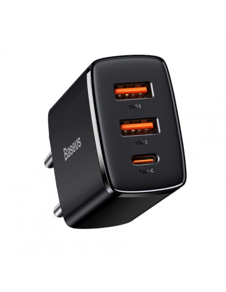 Ładowarka Sieciowa Baseus Compact Quick Charger, 2Xusb, Usb-C, Pd, 3A, 30W (Czarna)