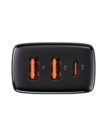 Ładowarka Sieciowa Baseus Compact Quick Charger, 2Xusb, Usb-C, Pd, 3A, 30W (Czarna)