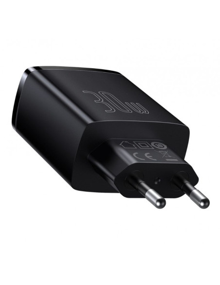 Ładowarka Sieciowa Baseus Compact Quick Charger, 2Xusb, Usb-C, Pd, 3A, 30W (Czarna)