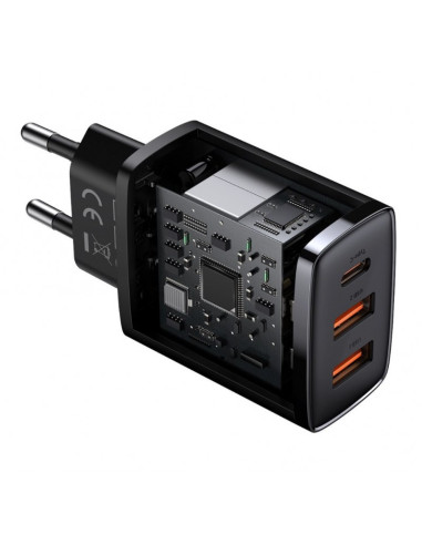 Ładowarka Sieciowa Baseus Compact Quick Charger, 2Xusb, Usb-C, Pd, 3A, 30W (Czarna)