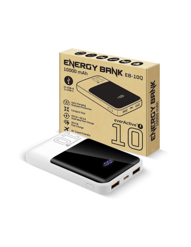 Everactive Powerbank 10 000Mah, 2X Usb, 1X Usb-C 22,5W, Qc4+, Wyświetlacz Lcd, Biały Eb-10Q