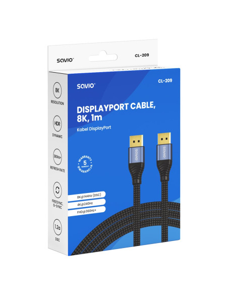 Savio Kabel Displayport 2.1 1M Cl-209