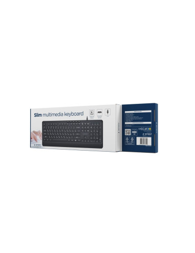 Gembird Przewodowa Klawiatura Multimedialna Slim 5 Klawiszy Hotkeys, Ru Layout, Czarna