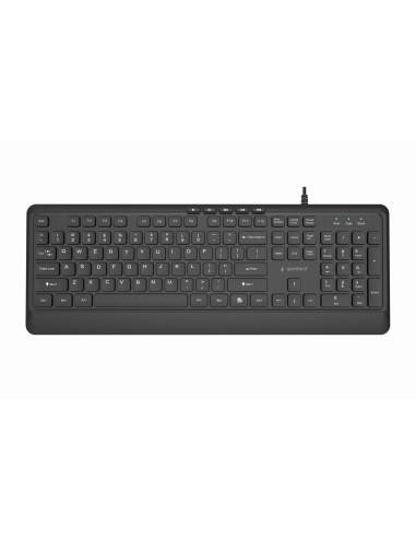 Gembird Klawiatura Przewodowa Multimedialna Slim, Usb 5 Klawiszy Hotkeys, Us Layout, Czarna
