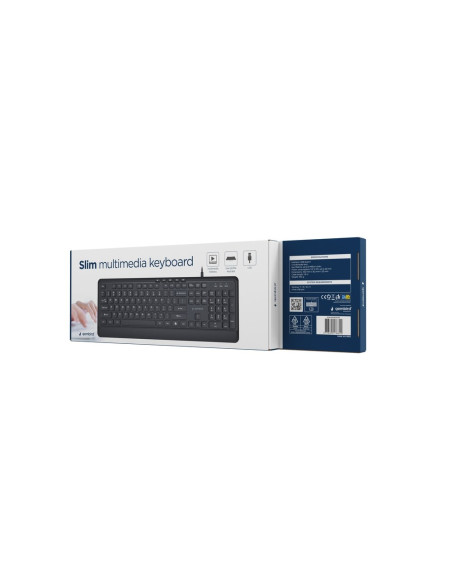 Gembird Klawiatura Przewodowa Multimedialna Slim, Usb 5 Klawiszy Hotkeys, Us Layout, Czarna