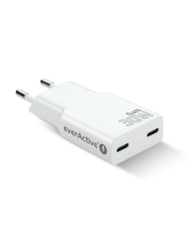 Everactive Ładowarka Sieciowa 2 X Usb-C Quick Charge 4+ 30W Super Slim Biała Sc-385Q