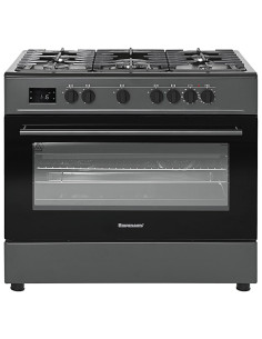 Kuchnia Gazowo-Elektryczna Ravanson Kwge-K90A Cheff Modern Black | 5 Palników + Palnik Wok | Termoobieg | Rożen | Czarny