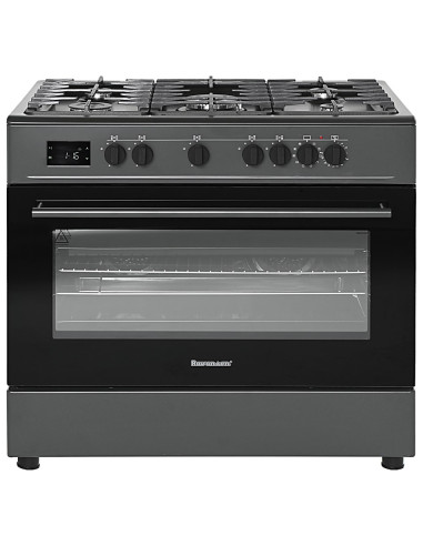 Kuchnia Gazowo-Elektryczna Ravanson Kwge-K90A Cheff Modern Black | 5 Palników + Palnik Wok | Termoobieg | Rożen | Czarny