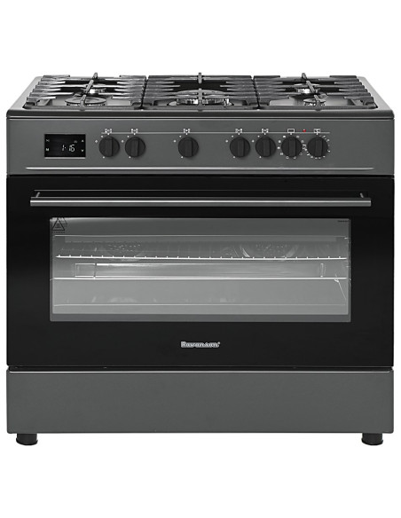 Kuchnia Gazowo-Elektryczna Ravanson Kwge-K90A Cheff Modern Black | 5 Palników + Palnik Wok | Termoobieg | Rożen | Czarny
