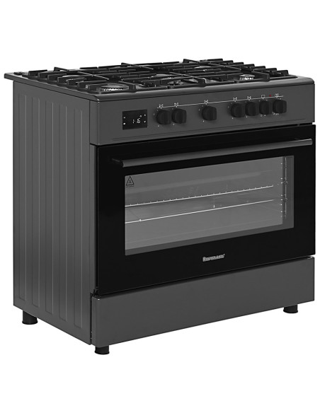 Kuchnia Gazowo-Elektryczna Ravanson Kwge-K90A Cheff Modern Black | 5 Palników + Palnik Wok | Termoobieg | Rożen | Czarny