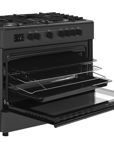 Kuchnia Gazowo-Elektryczna Ravanson Kwge-K90A Cheff Modern Black | 5 Palników + Palnik Wok | Termoobieg | Rożen | Czarny