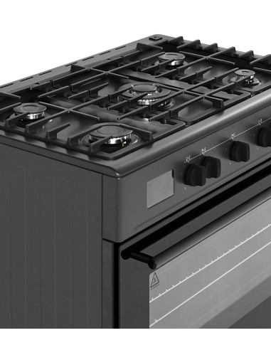 Kuchnia Gazowo-Elektryczna Ravanson Kwge-K90A Cheff Modern Black | 5 Palników + Palnik Wok | Termoobieg | Rożen | Czarny