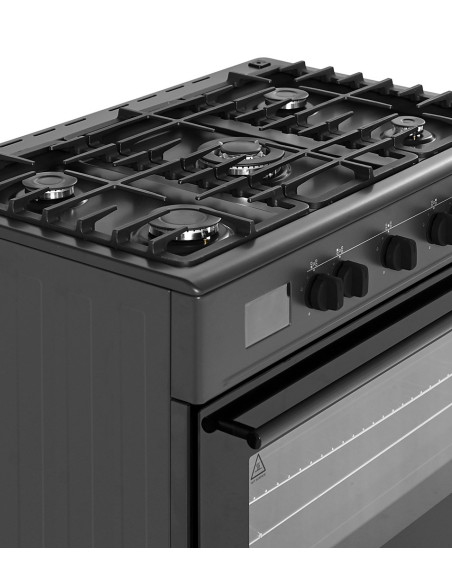 Kuchnia Gazowo-Elektryczna Ravanson Kwge-K90A Cheff Modern Black | 5 Palników + Palnik Wok | Termoobieg | Rożen | Czarny