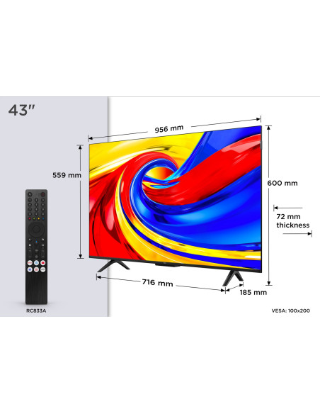 Tcl P7L 43P7L Telewizor 109,2 Cm (43") 4K Ultra Hd Smart Tv Wi-Fi Czarny 400 Cd/M2
