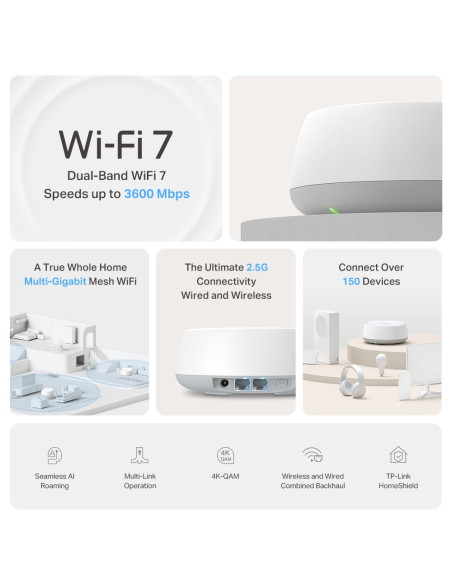 Tp-Link Deco Be25(2-Pack) Siatkowy System Wi-Fi Dual-Band (2.4 Ghz/5 Ghz) Wi-Fi 7 (802.11Be) Biały Wewnętrzny
