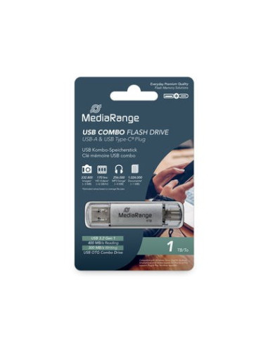 Mediarange Mr941-1 Pamięć Usb 1 Tb Usb Type-A / Usb Type-C 3.2 Gen 1 (3.1 Gen 1) Srebrny