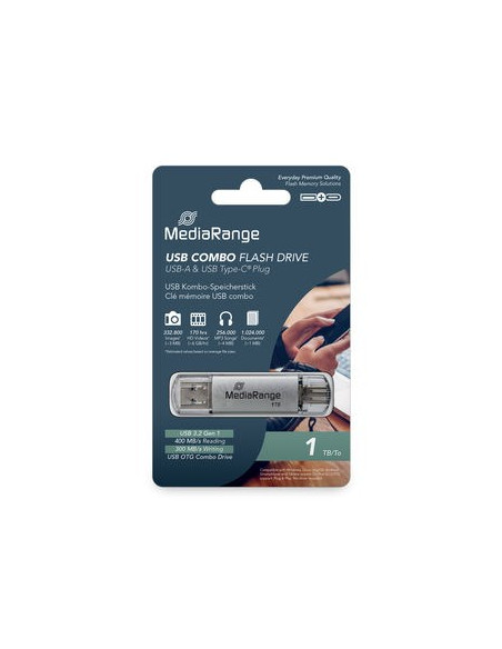 Mediarange Mr941-1 Pamięć Usb 1 Tb Usb Type-A / Usb Type-C 3.2 Gen 1 (3.1 Gen 1) Srebrny