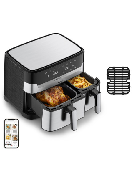 Tefal Dual Easy Fry & Grill Ey905D Podwójny 8,3 L Autonomiczny 2700 W Frytkownica Na Gorące Powietrze Stal Nierdzewna