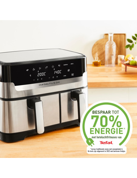 Tefal Dual Easy Fry & Grill Ey905D Podwójny 8,3 L Autonomiczny 2700 W Frytkownica Na Gorące Powietrze Stal Nierdzewna