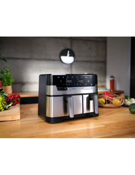 Tefal Dual Easy Fry & Grill Ey905D Podwójny 8,3 L Autonomiczny 2700 W Frytkownica Na Gorące Powietrze Stal Nierdzewna
