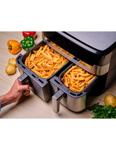 Tefal Dual Easy Fry & Grill Ey905D Podwójny 8,3 L Autonomiczny 2700 W Frytkownica Na Gorące Powietrze Stal Nierdzewna