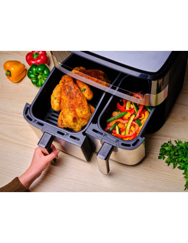 Tefal Dual Easy Fry & Grill Ey905D Podwójny 8,3 L Autonomiczny 2700 W Frytkownica Na Gorące Powietrze Stal Nierdzewna