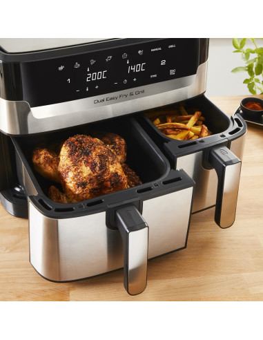 Tefal Dual Easy Fry & Grill Ey905D Podwójny 8,3 L Autonomiczny 2700 W Frytkownica Na Gorące Powietrze Stal Nierdzewna
