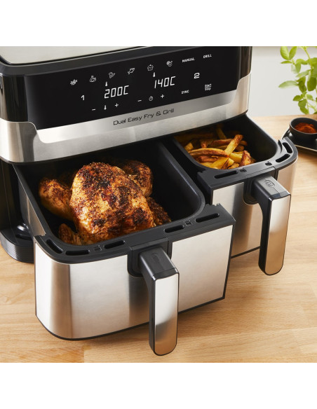 Tefal Dual Easy Fry & Grill Ey905D Podwójny 8,3 L Autonomiczny 2700 W Frytkownica Na Gorące Powietrze Stal Nierdzewna