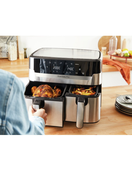 Tefal Dual Easy Fry & Grill Ey905D Podwójny 8,3 L Autonomiczny 2700 W Frytkownica Na Gorące Powietrze Stal Nierdzewna