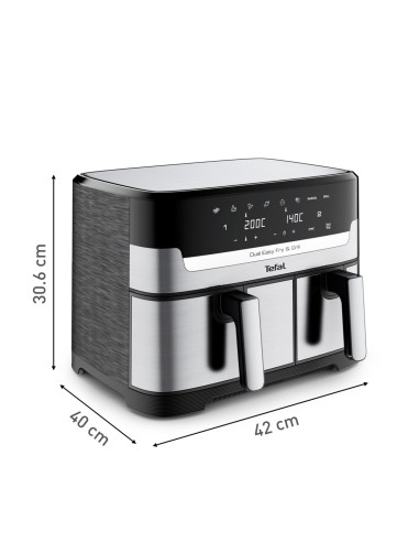 Tefal Dual Easy Fry & Grill Ey905D Podwójny 8,3 L Autonomiczny 2700 W Frytkownica Na Gorące Powietrze Stal Nierdzewna