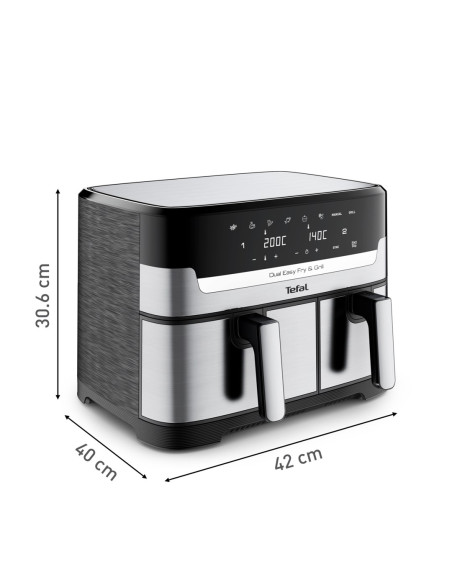 Tefal Dual Easy Fry & Grill Ey905D Podwójny 8,3 L Autonomiczny 2700 W Frytkownica Na Gorące Powietrze Stal Nierdzewna