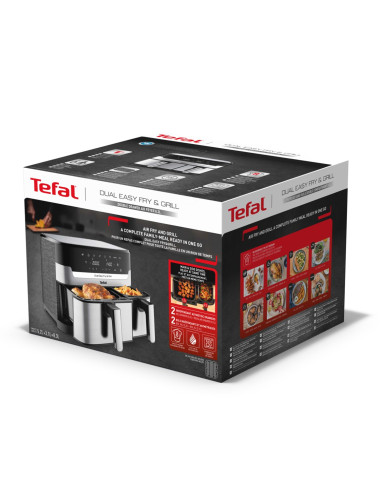 Tefal Dual Easy Fry & Grill Ey905D Podwójny 8,3 L Autonomiczny 2700 W Frytkownica Na Gorące Powietrze Stal Nierdzewna