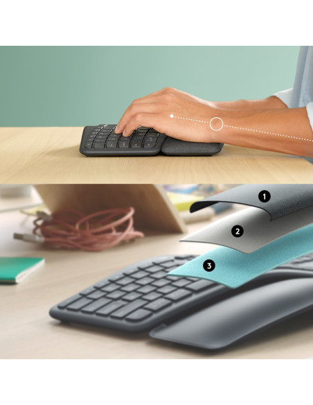 Logitech Ergo K860 Klawiatura Biuro Rf Wireless + Bluetooth Amerykański Międzynarodowy Grafitowy
