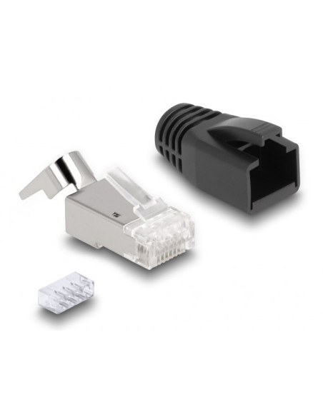 Delock Wtyczka Modułowa Rj45 Z Odgiętką, Cat.6A, Cat.7 I Nasadki Przeciwzagięciowe, Zestaw 25 Sztuk