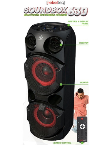 Rebeltec Soundbox 630 Przenośny Głośnik Bluetooth Stereo Czarny, 70W Rms