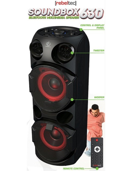 Rebeltec Soundbox 630 Przenośny Głośnik Bluetooth Stereo Czarny, 70W Rms