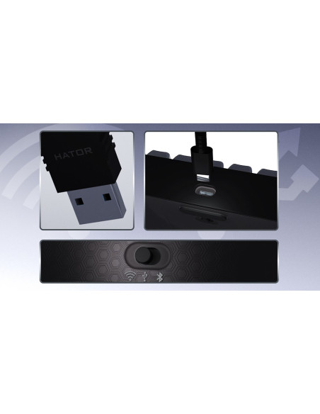 Hator Skyfall Pro Wireless 100 Klawiatura Gaming Usb + Rf Wireless + Bluetooth Qwerty Us English Czarny, Szary