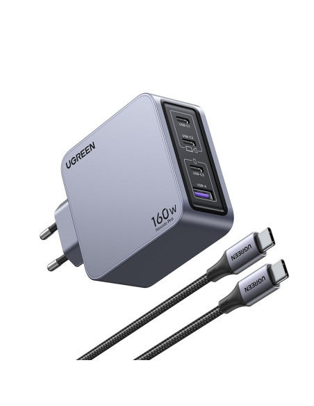Ugreen Nexode Pro 160W Gan Charger With Usb-C Cable Uniwersalne Czarny, Szary Prąd Przemienny Szybkie Ładowanie Wewnętrzna