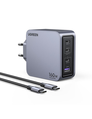 Ugreen Nexode Pro 160W Gan Charger With Usb-C Cable Uniwersalne Czarny, Szary Prąd Przemienny Szybkie Ładowanie Wewnętrzna